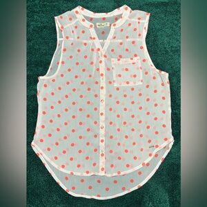 Hollister White Blouse with Pink Polka Dots